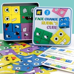 Quebra-cabeças infantil blocos de expressão madeira, montessori educativo, mudança de face, combinação com pensamento, jogos de lógica, geométrico