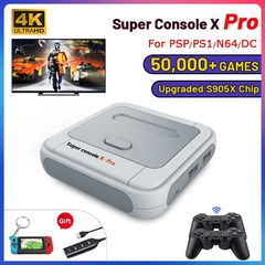 Console super retro x pro 4k hd da tevê de wifi consolas de jogos de vídeo para ps1/psp/n64/dc com 50000 + jogos com controladores sem fio de 2.4g - TUDO PRA MULTIMIDIA