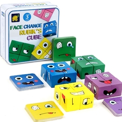 Quebra-cabeças infantil blocos de expressão madeira, montessori educativo, mudança de face, combinação com pensamento, jogos de lógica, geométrico