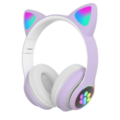 Qearfun Fone de ouvido sem fio, Fone Bluetooth RGB fone gamer para celular phone, bonito orelhas de gato fone gamer com microfone, pode controlar led, criança menina música estéreo fone presente, armazém local espanha na internet