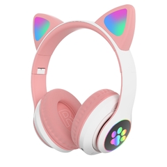 Qearfun Fone de ouvido sem fio, Fone Bluetooth RGB fone gamer para celular phone, bonito orelhas de gato fone gamer com microfone, pode controlar led, criança menina música estéreo fone presente, armazém local espanha - TUDO PRA MULTIMIDIA