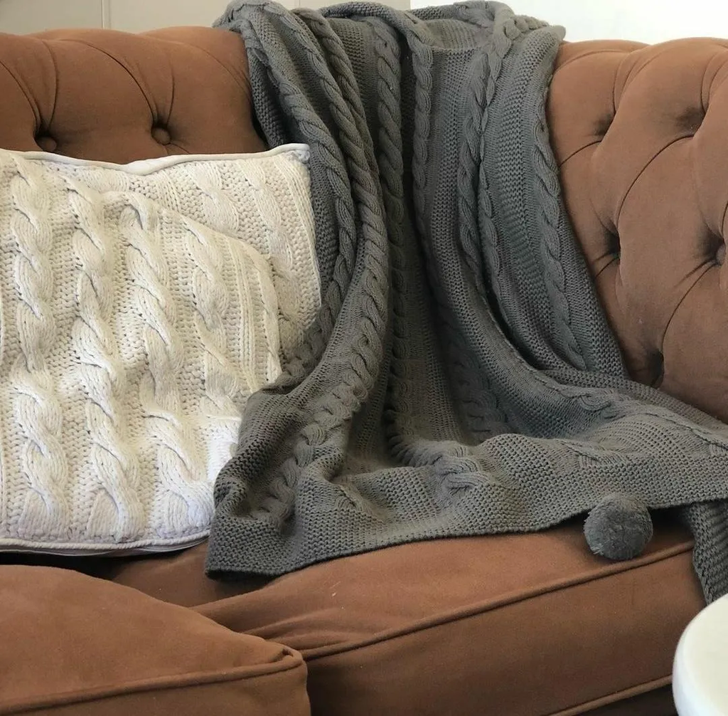 Manta Tejida Para Sillon Pie De Cama Pompon 100 Algodon