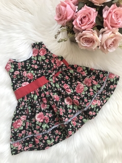 Vestido Floral Preto e Vermelho M (0 a 6 meses)