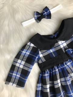 Vestido Xadrez Azul Flanelado - G (6 a 9 meses) - comprar online