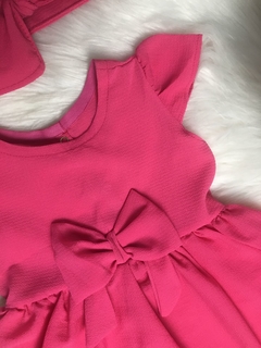 Vestido Crepe Rosa Chiclete com Laço - 1 ano - comprar online