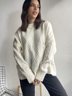 SWEATER OVERSIZE TEJIDO HILO FRIZA TRAMADO ZIG ZAG - CHIARA en internet