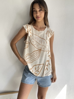 BLUSA LINO ELASTIZADO ESTAMPADO CON VOLADOS - SALMA - tienda online