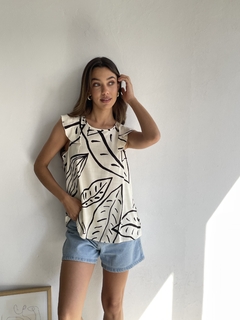 BLUSA LINO ELASTIZADO ESTAMPADO CON VOLADOS - SALMA