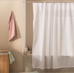 cortina de baño blanca lisa bordada