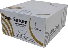 Fio de Sutura CATCROMO Categute Cromado 75cm (AGULHA 1/2 DE CÍRCULO CORPO CILÍNDRICO ROBUSTO PONTA CÔNICA DE 35MM)