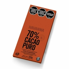 TABLETA DE CHOCOLATE HAVANNA 70% CACAO PURO CON ALMENDRAS