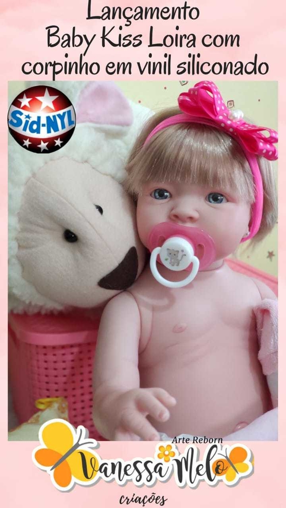 Boneca Bebê Reborn Baby Kiss Morena Cabelo Longo Castanho SID-NYL