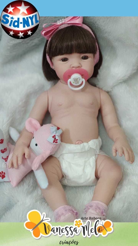 Boneca Bebê Reborn Baby Kiss Morena Cabelo Longo Castanho SID-NYL