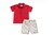 CONJUNTO COM BLUSA POLO COM MANGA CURTA E SHORT SAIA EM SARJA - DINO - VERMELHO E BRANCO - ANJOS BABY - comprar online