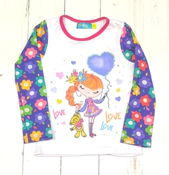 remera nena globo mangas flores