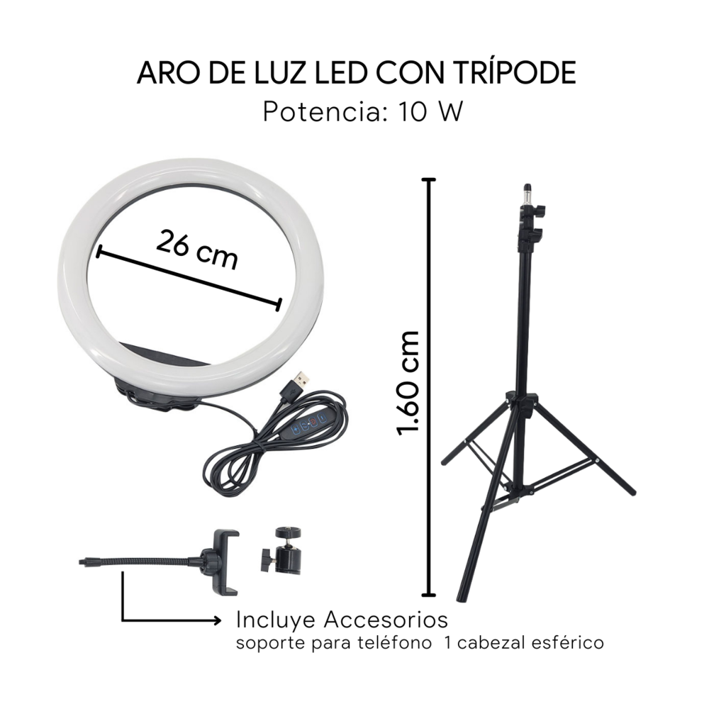 Aro de luz LED con trípode