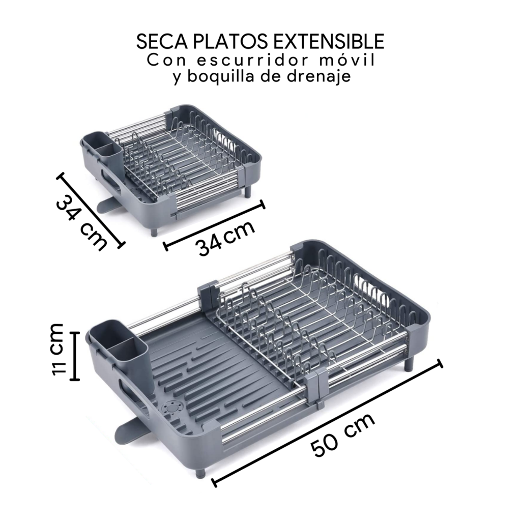 Escurreplatos de plastico y acero inoxidable negro