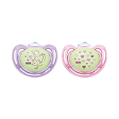 NUK SET DE 2 CHUPETES FREESTYLE NIGHT TALLE 1 0-6M NENA N0730511 - Childs Especialistas en Bebes