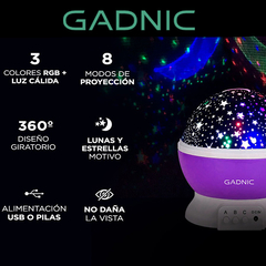 Imagen de GADNIC VELADOR GIRATORIO STAR PROYECTOR DE ESTRELLAS CON LED +0M