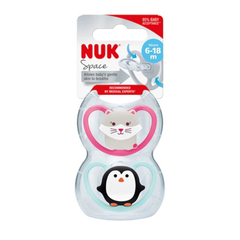 NUK SET DE 2 CHUPETES SPACE TALLE 2 6-18 M GATO / PINGUINO N0736431