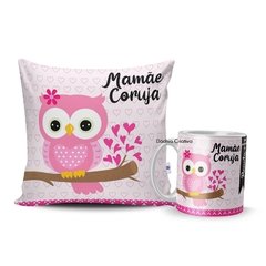 Kit almofada e caneca mamãe coruja