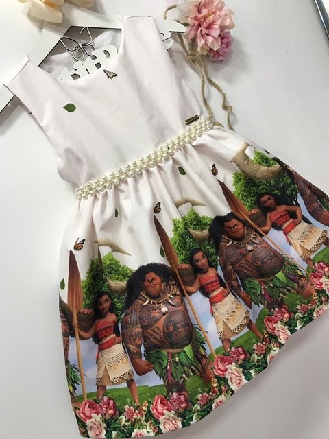 Vestido Moana com faixa adulto mãe