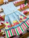 Vestido frutas azul pérolas infantil