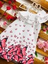 Vestido branco borboletas rosas babado infantil