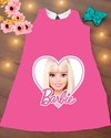 Vestido Barbie trapézio rosa coração infantil