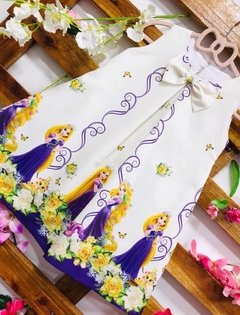 Vestido Rapunzel barra branco laço infantil