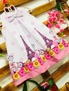 Vestido Rosa torre Eiffel flores laço infantil