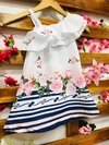 Vestido rosas claras barra listra azul modelo valentina infantil