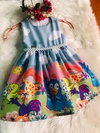 Vestido Galinha Pintadinha personagens colorido modelo Julia infantil