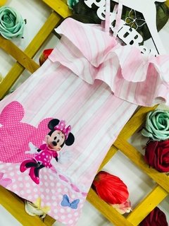 Vestido Minnie Rosa listrado babado infantil