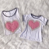 T shirt branca coração rosa mãe e filha