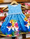 Vestido baby shark azul pérolas infantil