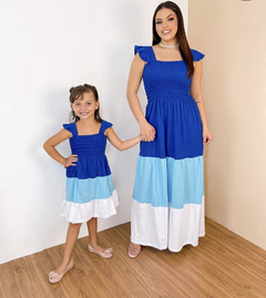 Vestido Azul 3 Marias degrade longo mãe e filha