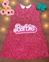 Vestido Barbie pink escrito trapézio infanfil