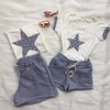 Conjunto shorts azul e blusinha com estrela mãe e filha