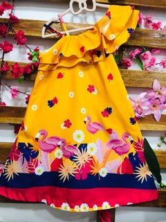 Vestido flamingo laranja babado infantil