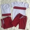 Conjunto Bermuda vermelha e Camiseta Branca pai e filho