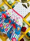 Vestido Galinha Pintadinha com flores pérolas infantil