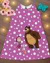 Vestido Marsha e o Urso roxo poa modelo trapézio infantil