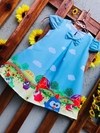 Vestido Galinha Pintadinha azul nuvem modelo Manuella infantil