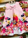 Vestido minnie rosa coração vermelho laço infantil