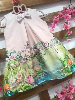 Vestido Jardim Encantado rosa claro laço infantil