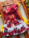 Vestido Vermelho Urso e Rosas modelo valentina infantil