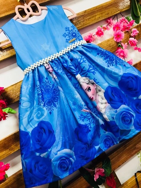 Vestido festa infantil da Cinderela azul com detalhes amarelo