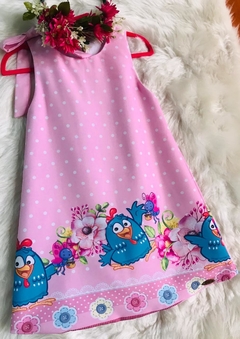 Vestido Galinha Pintadinha Rosa Claro modelo Bruna infantil