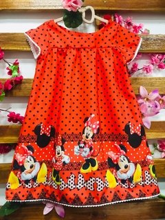 Vestido vermelho minnie poa pequeno preto manga pompom infantil